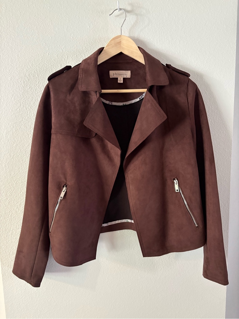 Philosophy Chocolate Brown Suede Moto Jacket Small